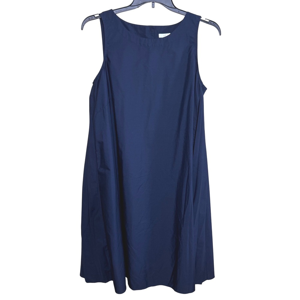J. Jill Shift Dress Womens Large Petite Navy Blue Pleated Back Sleeveless Cotton